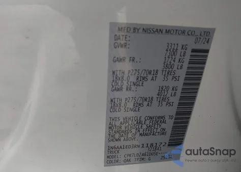 2024 Nissan Titan Pro-4X 4X4 из США, поврежденный, VIN 1N6AA1ED3RN118172